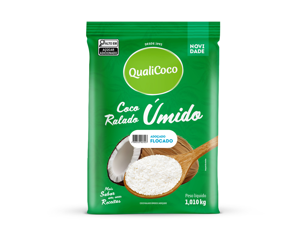COCO RALADO FLOCADO ÚMIDO E ADOÇADO QUALICOCO 1,010 KG (CX 10 PCT)
